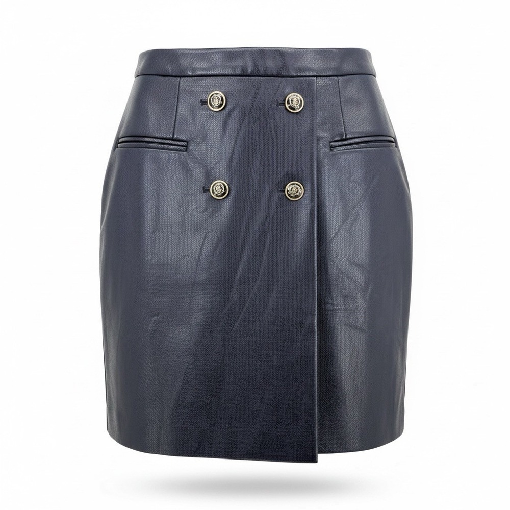 Ann Taylor Faux Leather Blue Skirt Short Nautical Size 8P Petite